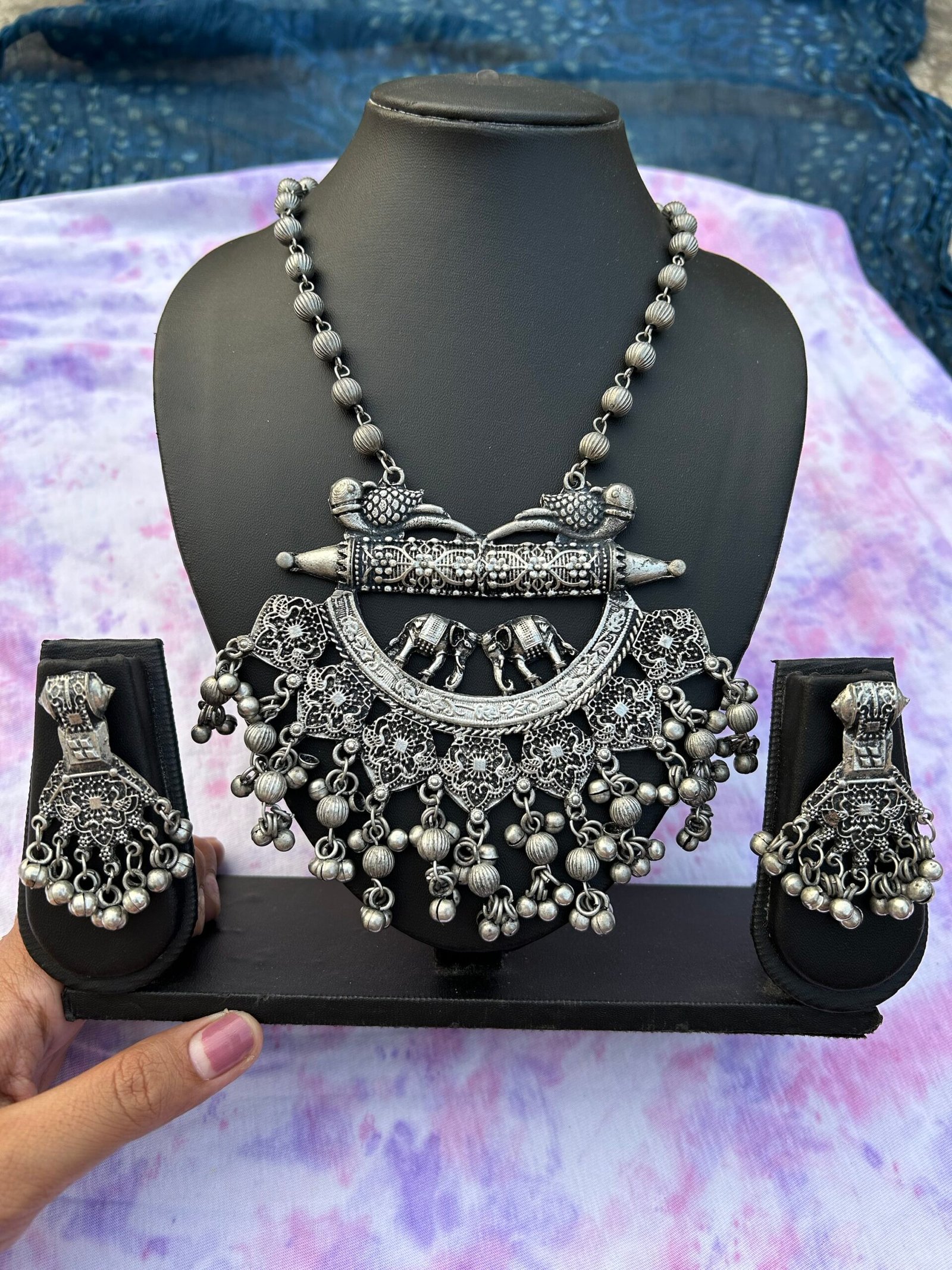 Parrot and Elephant long Pendant Chain with ghungroo
