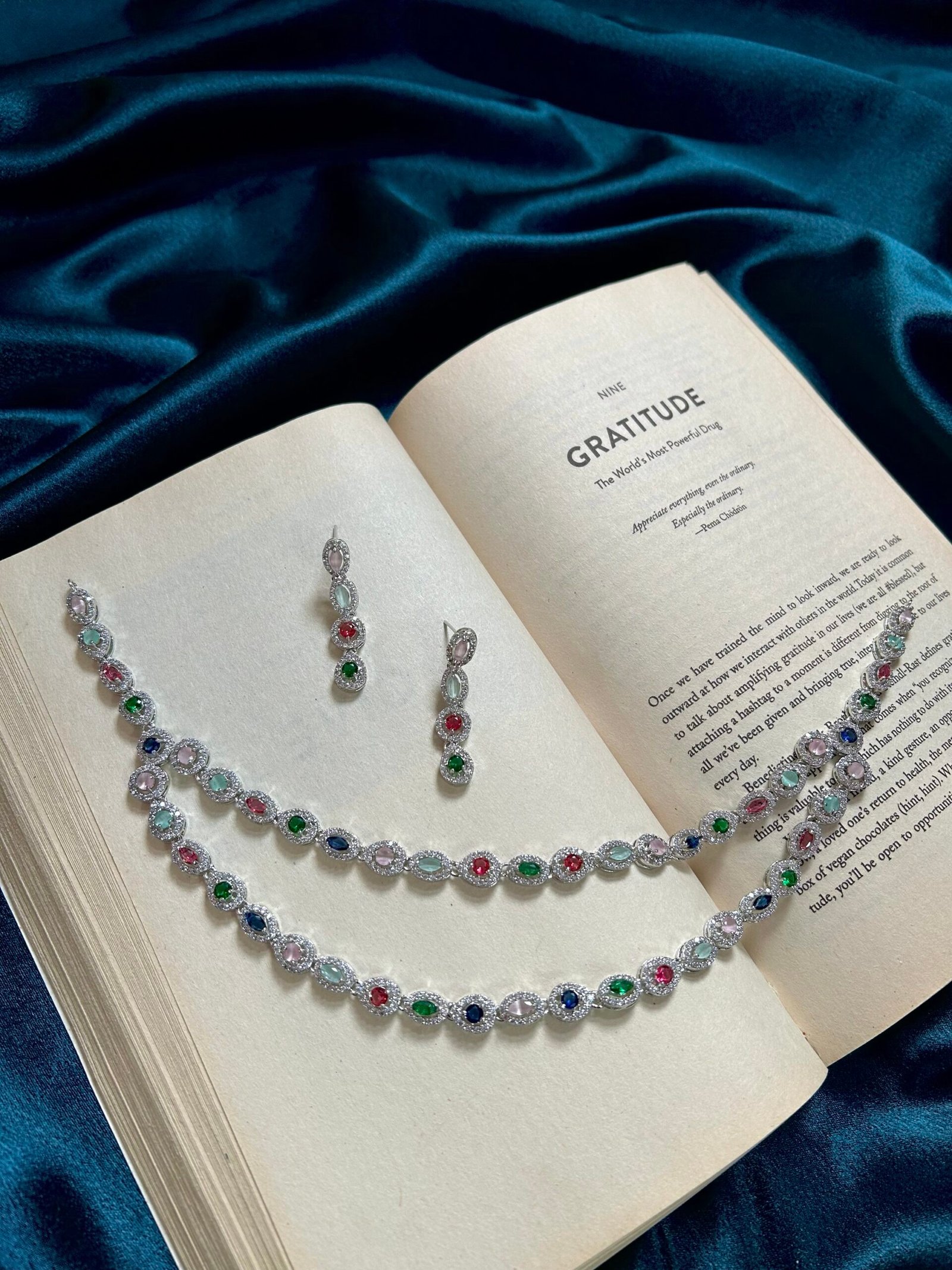AD Two Layer Necklace Set - Multi
