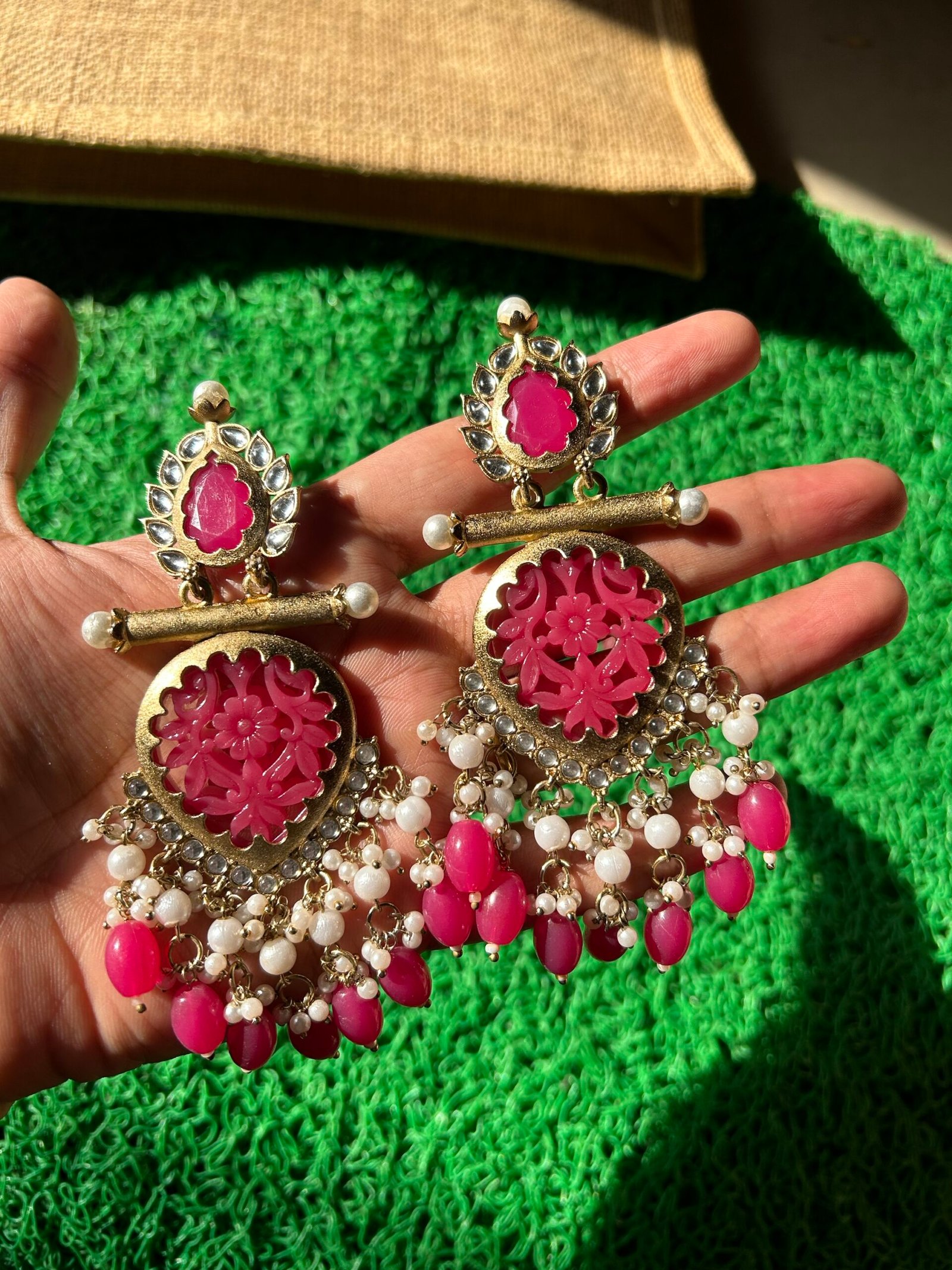 Arohi Earrings- Rani Pink