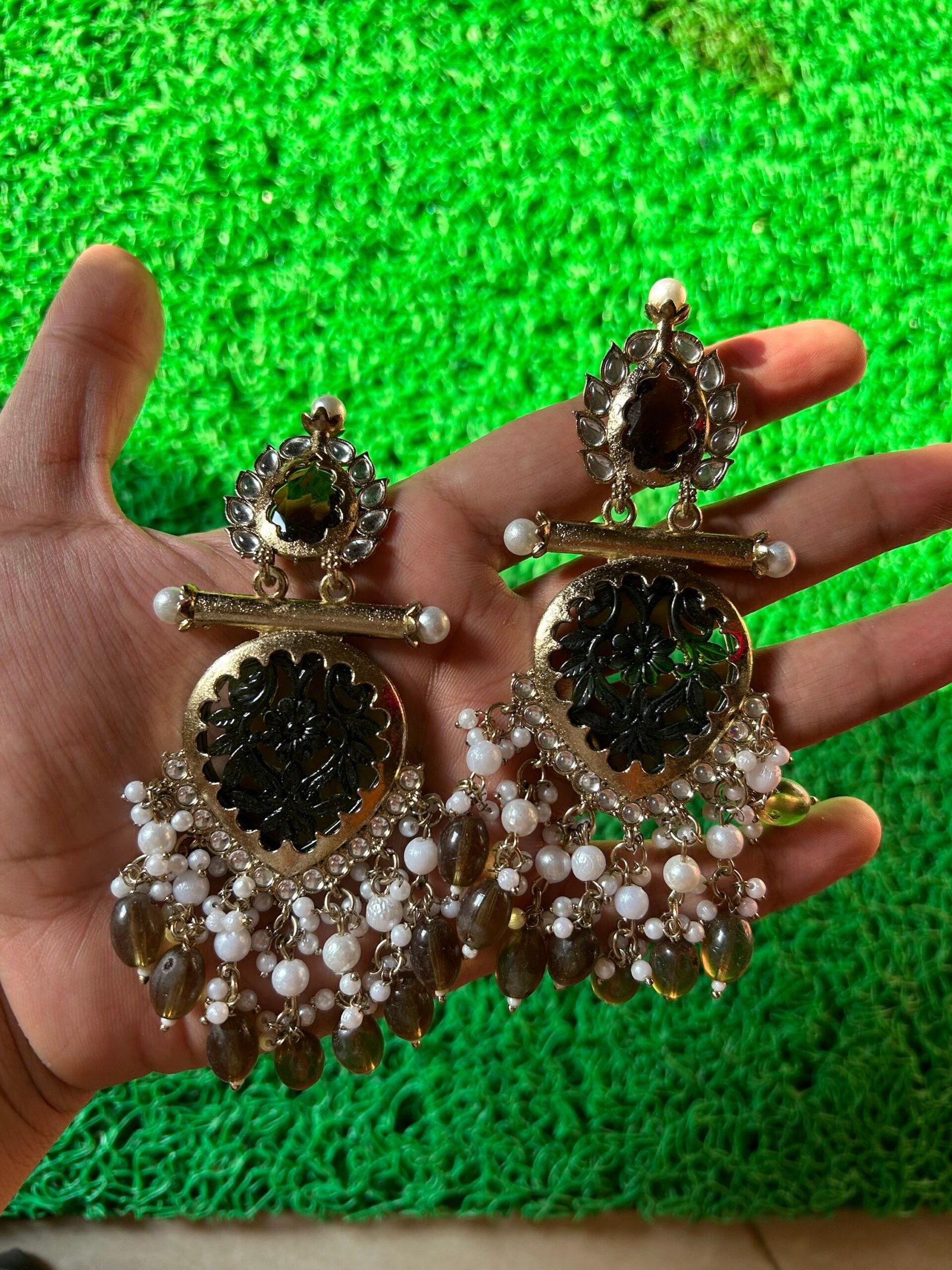 Arohi Earrings- Olive Green