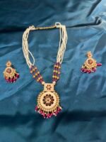 Chir Mala Pink Necklace Set With Earrings - Image 4