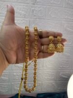 Copper Matar Mala Chain With Jhumki Earrings - Image 7