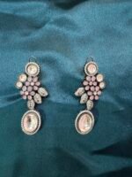 Polki Premium Earrings - Pink - Image 5