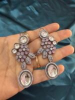 Polki Premium Earrings - Pink - Image 4