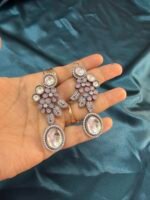 Polki Premium Earrings - Pink - Image 6