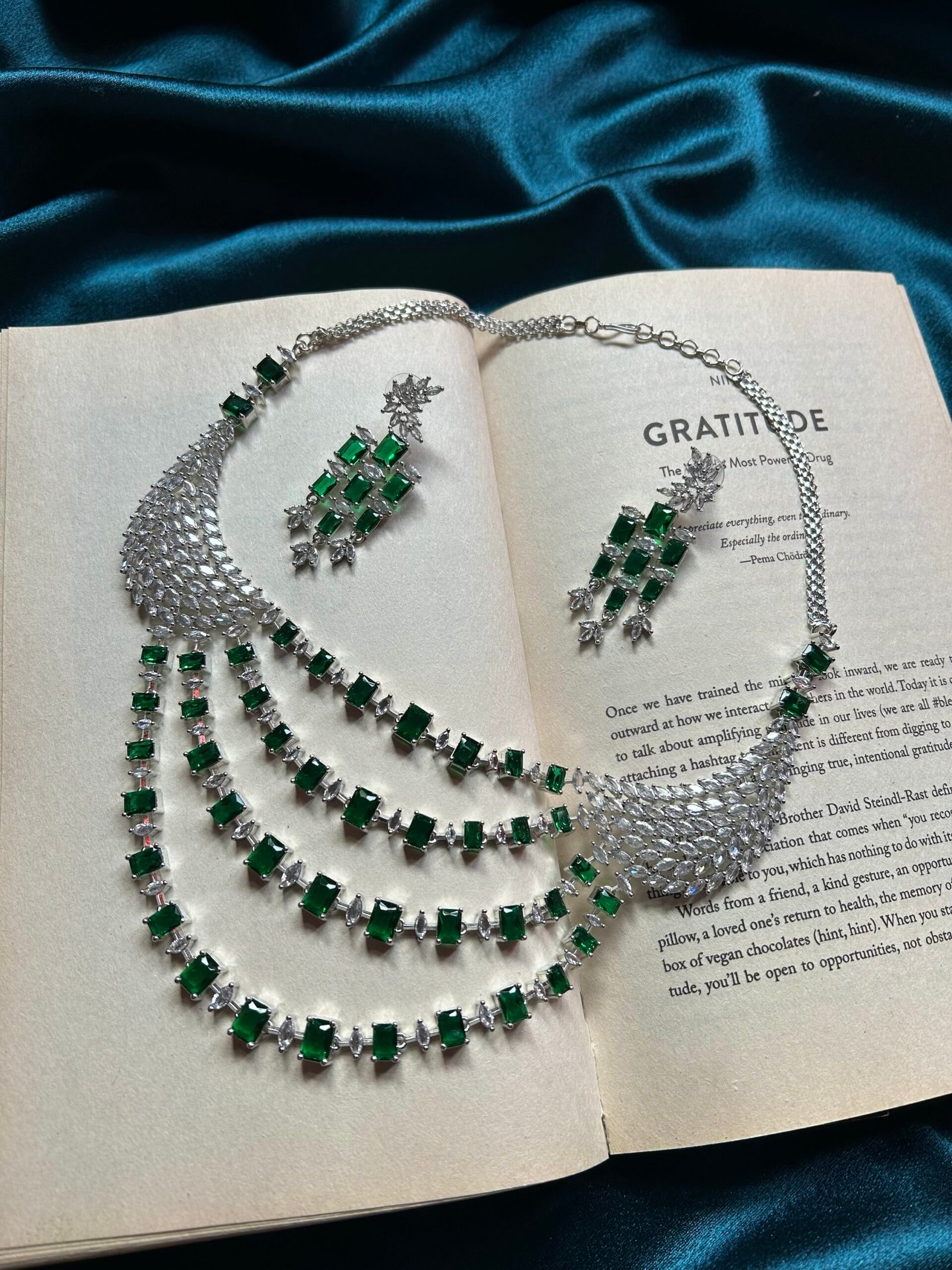 AD Necklace Jhalar Set - Green