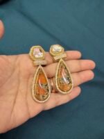 Polki Earrings - Orange - Image 5