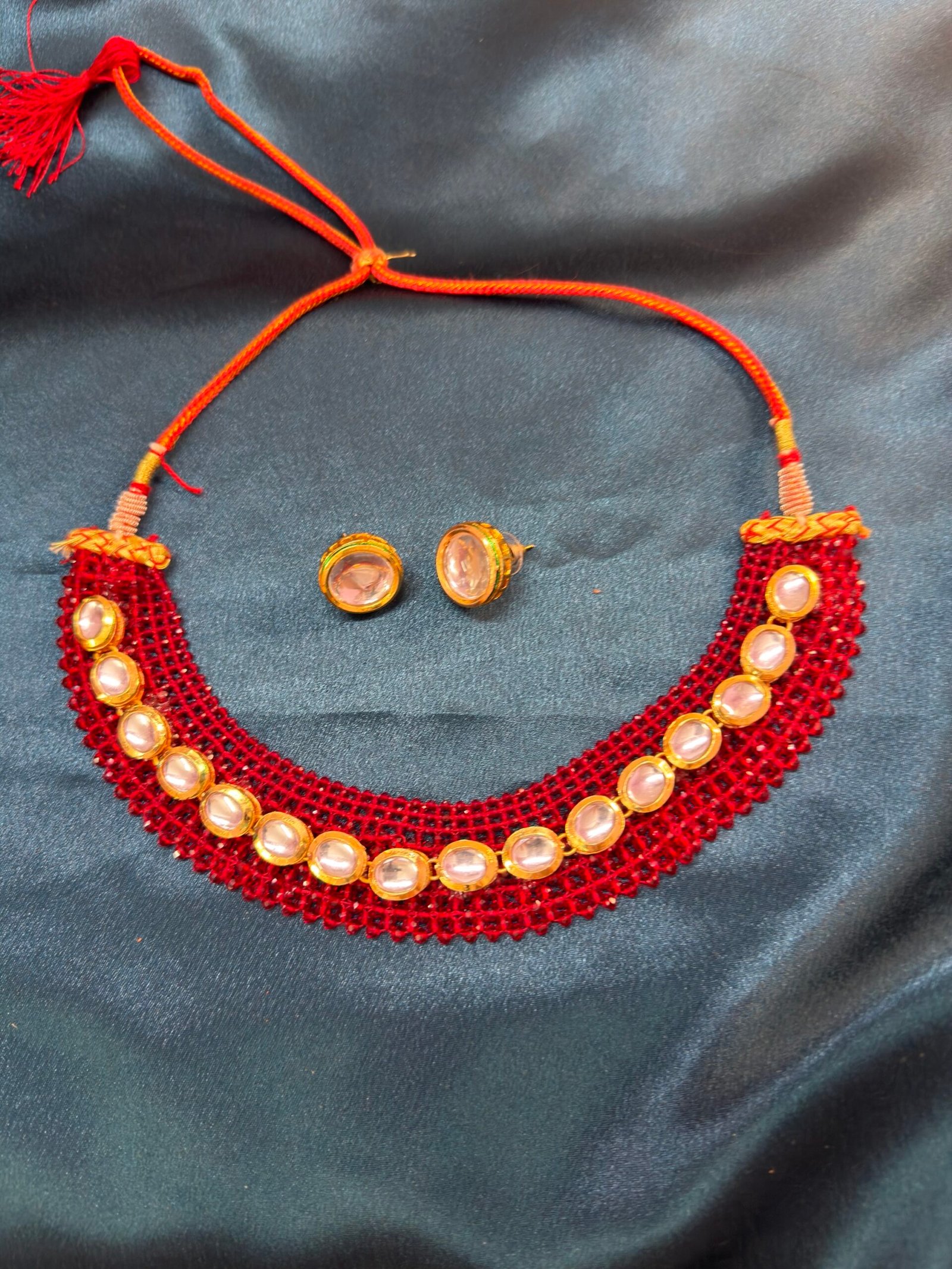 img_9684 Kundan Meenakari Hydro Necklace Set With Studs - Image 1